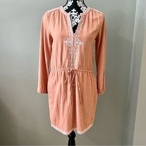 GAP Long Sleeve Embroidered Dress Pockets Cinch Waist Peach Orange Size XSmall